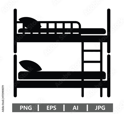 Vector art of black bunk bed with ladder and pillows, a simple vector illustration