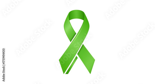 Green ribbon awareness support symbol for lymphoma mental health and kidney cancer disease hope and transplant 100