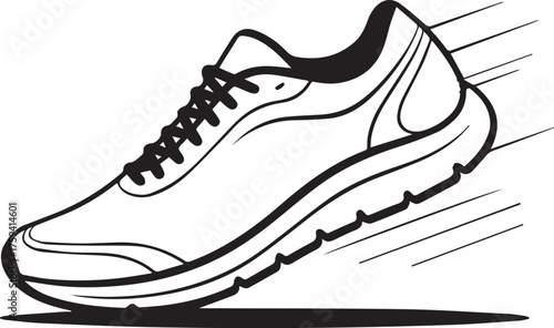 Dynamic running shoe silhouette with speed lines representing motion and performance for athletic concepts and sports designs vector