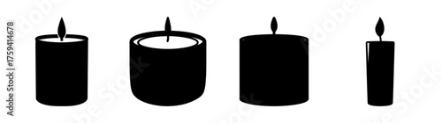 Fourblacksilhouettecandleslitwithflickeringflamesdisplayedinarowona