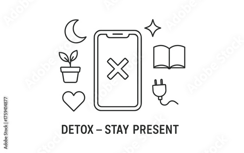 Digital detox concept with smartphone and minimalist line art elements