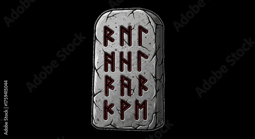 Viking rune stone illustration for nordic history and ancient alphabet symbol with fantasy game design art