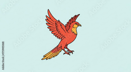 Drawing of a red phoenix bird illustration flying mythical creature animal graphic design vector art image