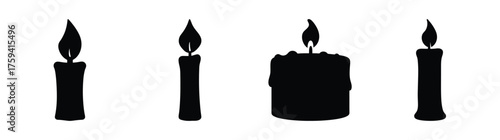 Foursilhouettecandleflameiconssetdiversecandleshapesandburningflamescleanminimalistdesign