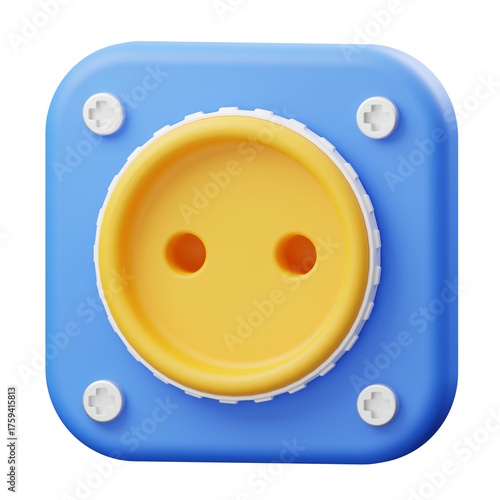 Blue Electrical Outlet With Yellow Socket And Silver Screws On Transparent Background