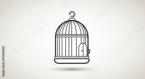 Illustration of a birdcage on a the birdcage is empty and has a door