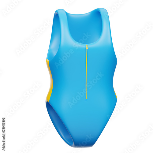 Blue One Piece Swimsuit With Yellow Accents And Zipper Detail Isolated On Transparent Background
