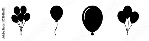 Collection of black balloons ready for celebration festive decoration element set