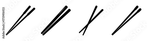 Four simple line drawings of bamboo chopsticks in different positions and angles