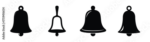 Collection of four distinct silhouette bell shapes for various design applications