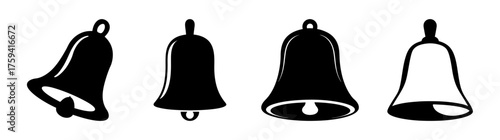 Collection of four silhouette bells diverse shapes and sizes for festive and informational use