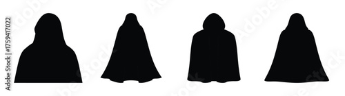 Mysteriouscloakedfiguressilhouettesetoffourdiversedarksilhouettedpeoplewearinghoods