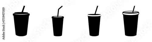 Foursilhouettecolddrinkcupswithstrawsrefreshingbeverageiconsforyourdesigns