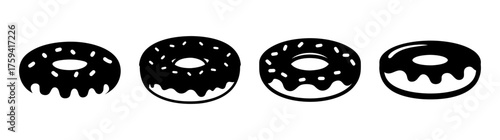 Fourdeliciouschocolateiceddonutsdisplayedinarowisolatedonaplainsurfaceforyouruse