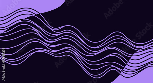 Abstract purple wavy lines on dark background, vertical vector background with space for text
