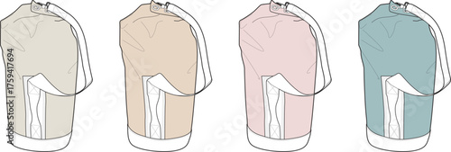 Set of stylish backpacks in various colors beige, tan, rose, and teal, showcasing fashion