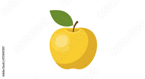 Yellow Pear Fruit with Green Leaf Isolated on White Background