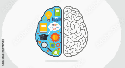 Brain with Education and Knowledge Icons, Creative Learning Concept