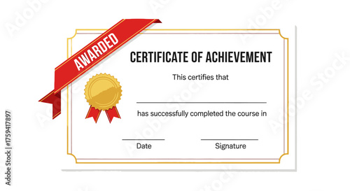 Certificate of Achievement with Red Ribbon and Gold Seal