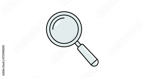Simple Magnifying Glass Illustration with Black Outline and Gray Fill