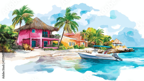 Cozumel Island. Cozumel Island hand drawn watercolor illustration