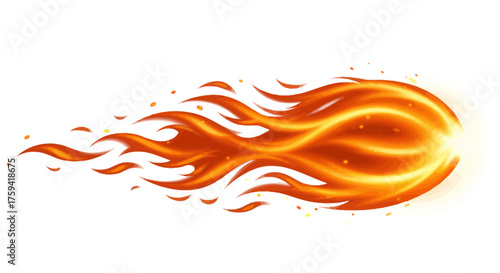A vibrant orange flame graphic with yellow highlights and sparks on a white background, conveying energy.