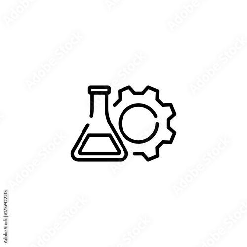 Chemical Industry linear icon. Flask and gear thin line editable stroke illustration. Contour symbol. Vector isolated outline drawing. vector illustration, eps 10