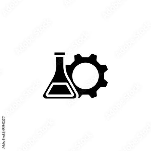 Chemical Industry linear icon. Flask and gear thin line editable stroke illustration. Contour symbol. Vector isolated outline drawing. vector illustration, eps 10