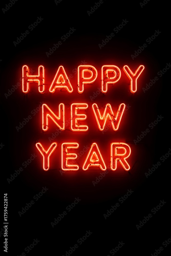 Obraz premium Glowing neon sign Happy New Year. Celebration, joy, and the start of a new year. For use in holiday promotions, party invitations, and seasonal advertising designs