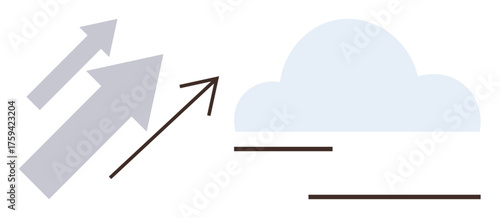 Upward arrows pointing toward a cloud, representing progress, growth, cloud technology, and innovation. Ideal for data storage, technology, success cloud computing innovation and growth. A simple