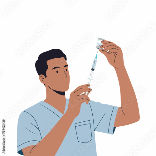 Flat Illustration Man Preparing Syringe Injection for Vaccination Campaign Graphic Asset