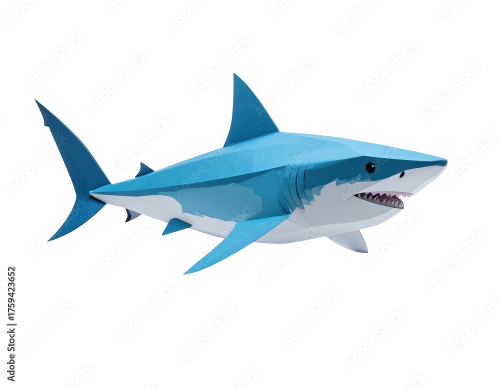 Fototapeta premium Mako Shark decorative paper art illustration with elegant shapes and transparent layers.