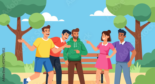 Group of Friends Enjoying Time Together in the Park.