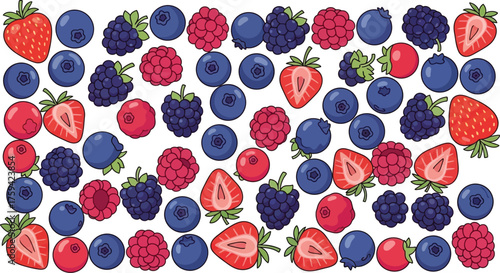 Vector art of assortment of fresh berries and strawberries