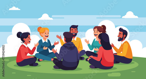 Group of People Sitting in Circle Discussing Ideas.