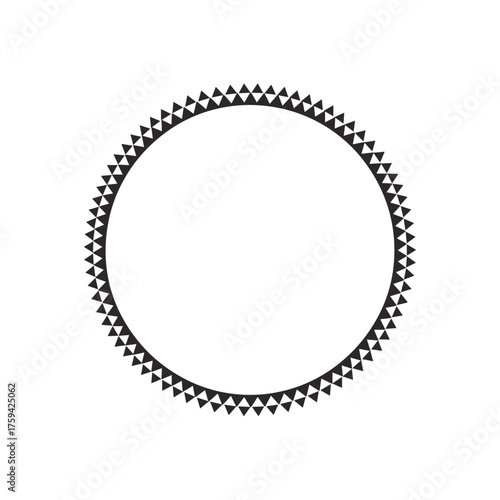 A decorative circular border design featuring repeating triangular patterns in a monochrome style.