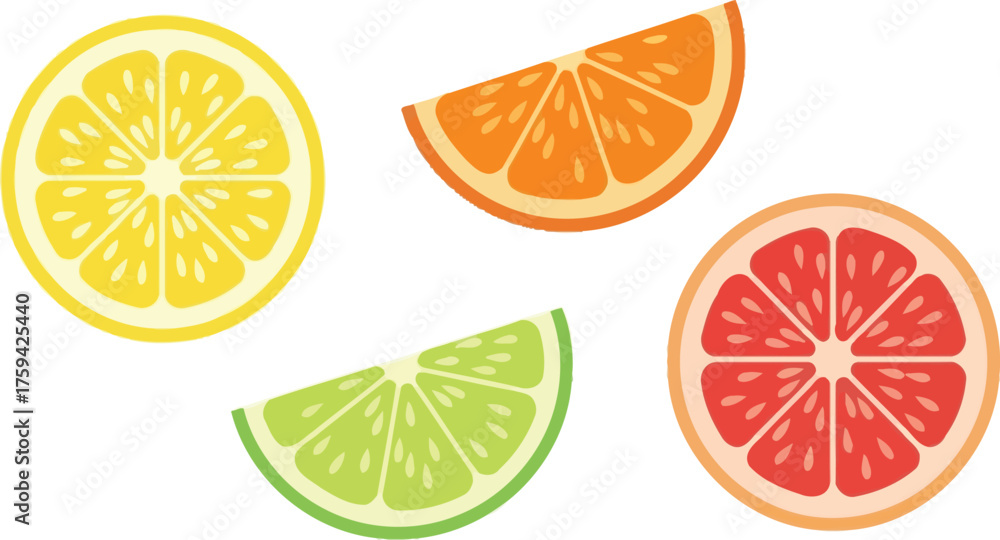 Fototapeta premium Vector art of assorted citrus fruit slices on