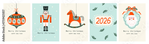 Set Christmas cards with christmas elements. Vecto
