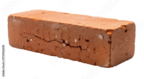Single red brick isolated on transparent background, a common building material