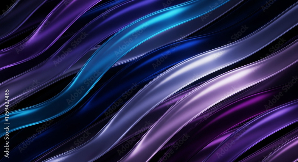 Obraz premium Abstract flowing ribbons of iridescent blue, purple, and teal against a dark background, creating a sense of motion and depth