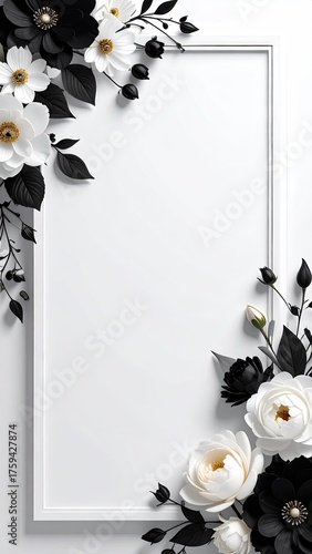 Black And White Flowers Frame Digital Art