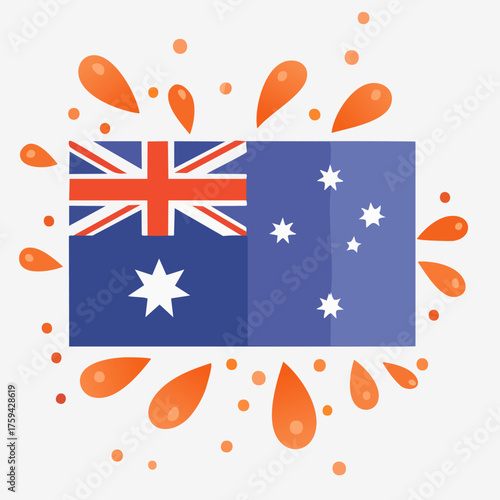 Australian Flag with Orange Splatters - National Symbol.