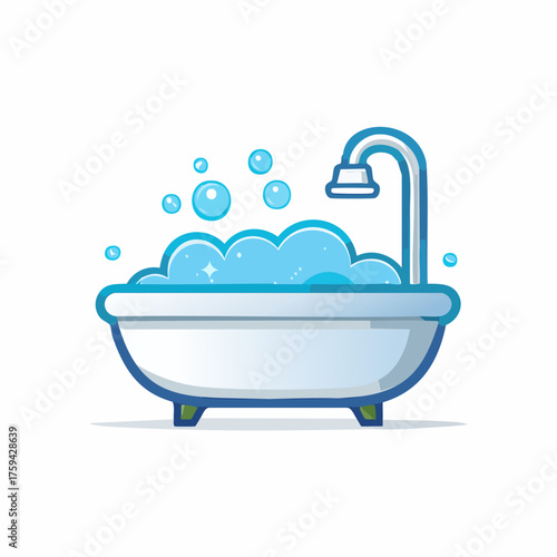 Bathtub filled with bubbles and water, ready for relaxation and fun.