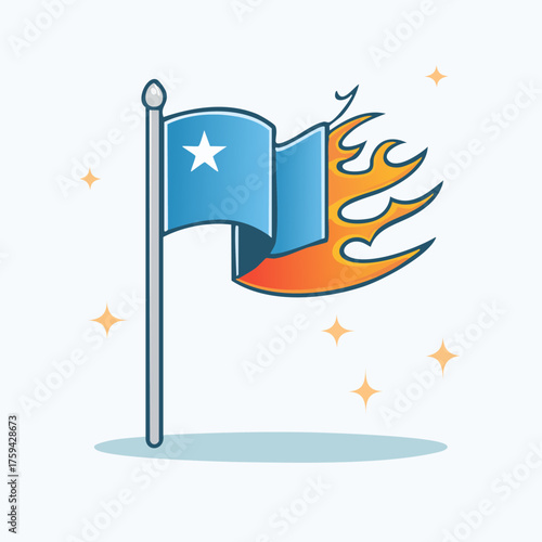 Burning Flag of Somalia - A Symbol of Conflict and Resilience.