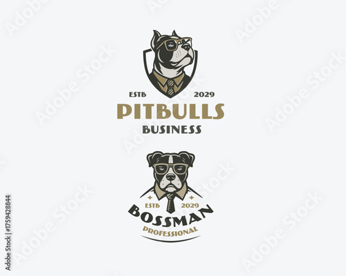 big pit bull boss wearing suit and tie logo template