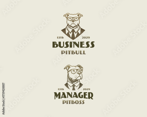 big pit bull boss wearing suit and tie logo template