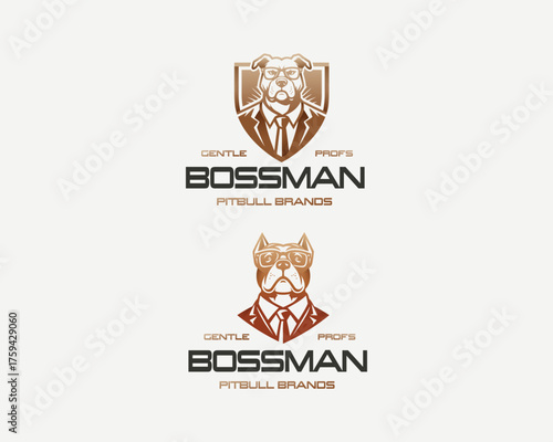 big pit bull boss wearing suit and tie logo template