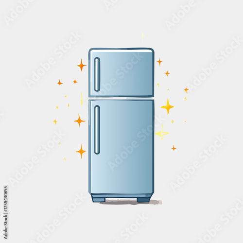 Shiny blue refrigerator with two doors, a kitchen appliance.
