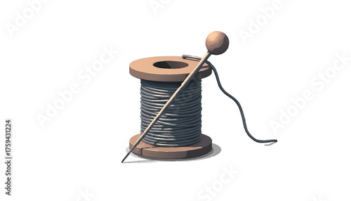 vector icon of a spool of thread and needle 

