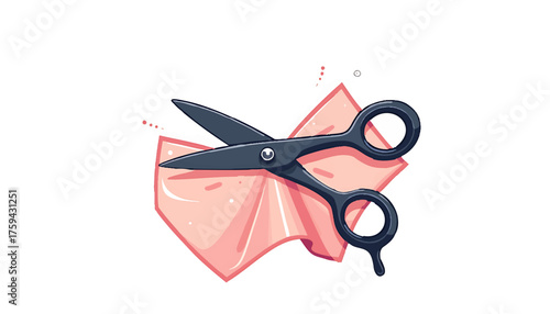 vector icon of scissors cutting fabric, representing tailoring, modern flat design, centered on isolated white background